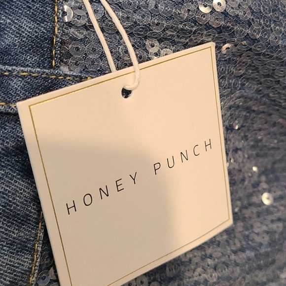 NWT Honey Punch Denim sequin button up skirt - Picture 5 of 9